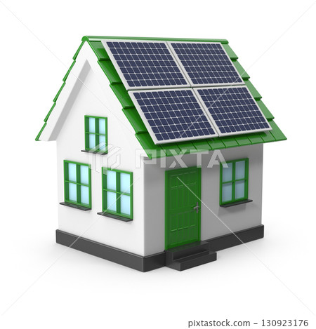 Eco-friendly home with solar panels on the roof 130923176
