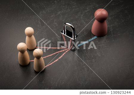 Access restriction and leadership control concept with group blocked by padlock Access restriction and leadership control concept with group blocked by padlock 130923244