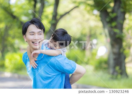 Parent and child playing in the park 130923246