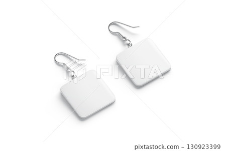 Blank white square earring pair mockup lying, side view 130923399