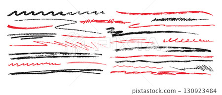 Hand drawn grunge strikethrough, lines, charcoal pencil underlines, crayon scribbles and strokes 130923484