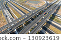 Drone shot aerial view of high angle view of intersection across the bridge against the countryside highway 130923619
