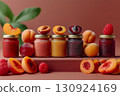 Fruit Jam Jars with Apricots, Peaches, Plums, and Cherries 130924169