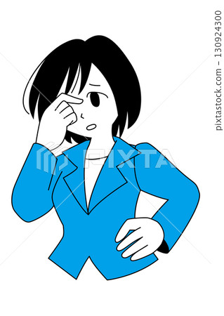 一個女人穿著西裝，抱著她的頭 130924300