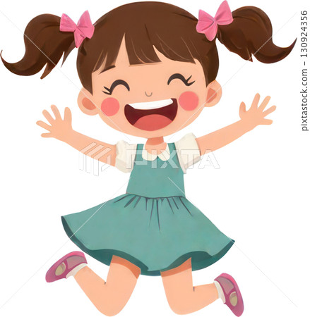 Happy cartoon girl jumping with joy Happy cartoon girl jumping with joy 130924356