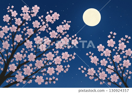 夜晚盛開的櫻花 向量圖形 130924357