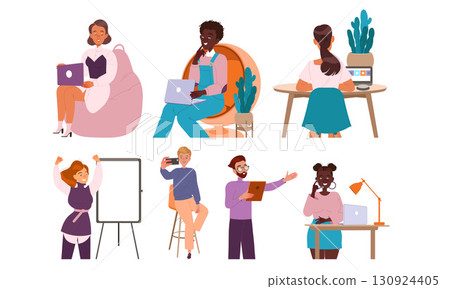 A Variety of Diverse People Actively Engaged in Remote Work and Learning Activities 130924405