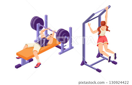 Fitness Training Engaging in Weightlifting along with Performing PullUp Workouts for Strength 130924422