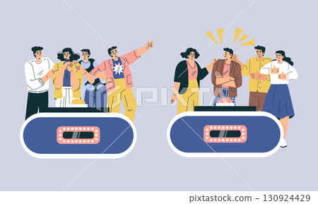 Experience the thrilling action of dynamic contestants in an exciting game show setting 130924429