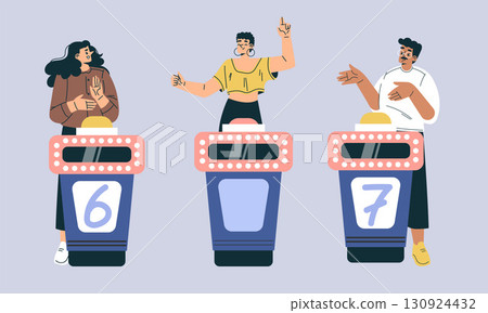 Exciting and vibrant Game Show Contestants are in thrilling action before the audience today 130924432