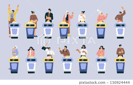 Excited Contestants at an Engaging and Fun Quiz Show Filled with Energy and Laughter 130924444
