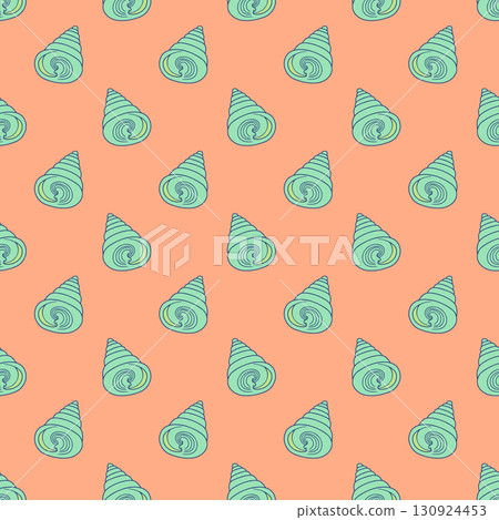 Pastel conch shells coastal seamless pattern on pink background. Hand drawn mollusk repeat wallpaper 130924453