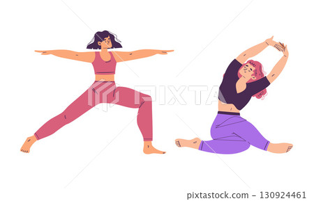 Women Demonstrating Various Dynamic Yoga Poses with Grace and Strength in Nature Women Demonstrating Various Dynamic Yoga Poses with Grace and Strength in Nature 130924461