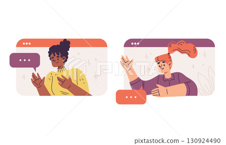 A wide range of diverse characters partaking in a lively digital conversation online 130924490