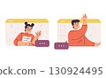 An engaging and colorful illustration depicting interactive virtual communication scenarios 130924495