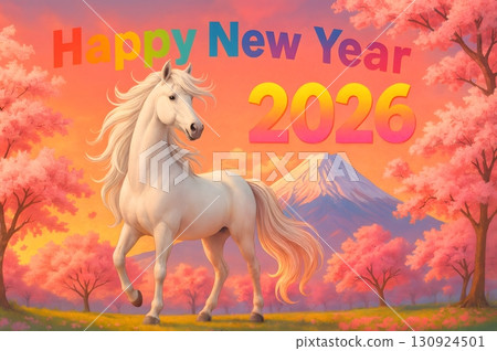 2026新年賀卡材料橫向插圖幻想馬01 130924501