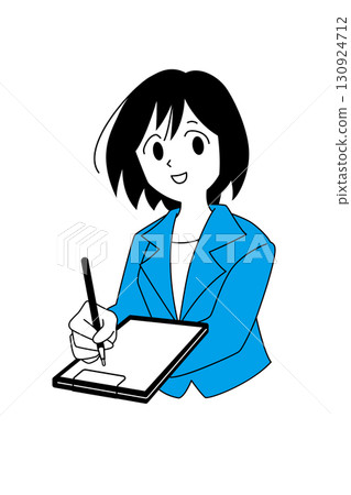 A woman in a suit taking a questionnaire A woman in a suit taking a questionnaire 130924712