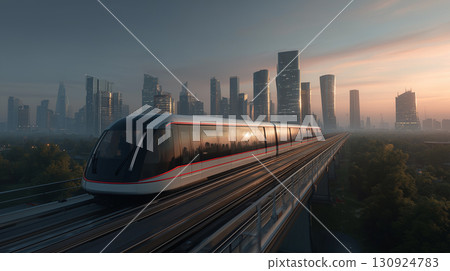 A futuristic monorail running through a future city A futuristic monorail running through a future city 130924783