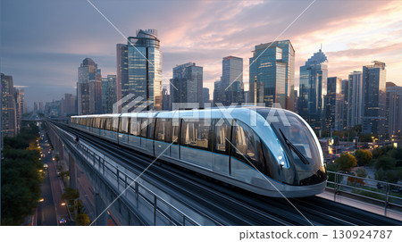 A futuristic monorail running through a future city A futuristic monorail running through a future city 130924787