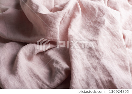 Sewing concept with pink linen fabric Sewing concept with pink linen fabric 130924805