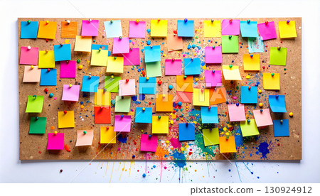 Colorful Sticky Notes on Bulletin Board. Back to School Concept. Generated Image 130924912