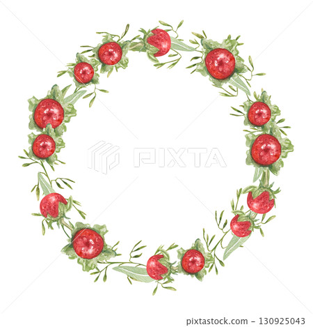 Watercolor red Duchesnea indica berries wreath on isolated background. Mock strawberry with leaves round frame. Floral illustration for herbal medicine design, healthy food decor, packaging, label. Watercolor red Duchesnea indica berries wreath on isolated background. Mock strawberry with leaves round frame. Floral illustration for herbal medicine design, healthy food decor, packaging, label. 130925043