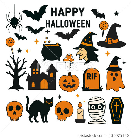 Vector hand drawn Halloween set of illustrations. Vector hand drawn Halloween set of illustrations. 130925150