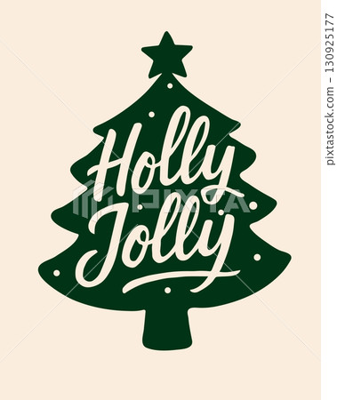 Christmas lettering design. Text Holly Jolly inscribed in the silhouette of the Christmas tree. 130925177