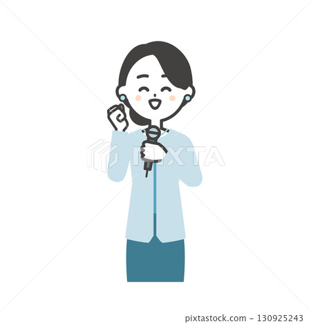 一位女性活動主持人一邊講話一邊揮拳的插圖 130925243