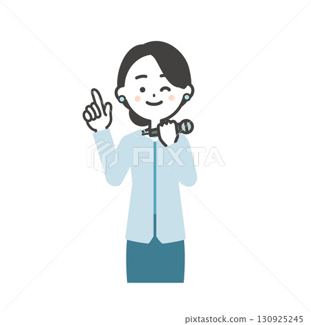 一位女性活動主持人眨眼並向上指的插圖 130925245