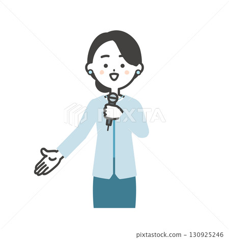 一位女性活動主持人指向下方的插圖 一位女性活動主持人指向下方的插圖 130925246