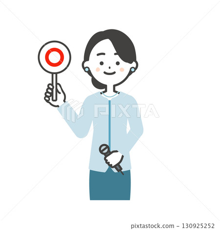 一位女性活動主持人手持正確答案卡的插圖 130925252