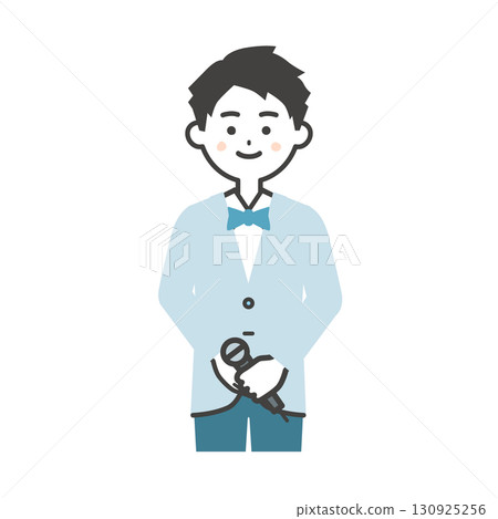 Illustration of a male event host with his hands clasped in front of him 130925256