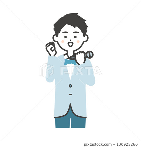 Illustration of a male event host making a fist pump Illustration of a male event host making a fist pump 130925260