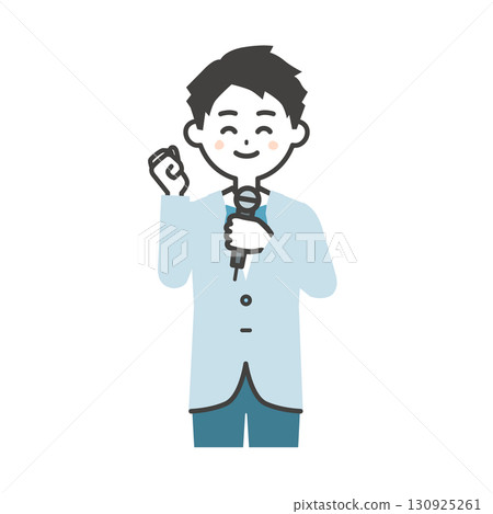 一位男性活動主持人一邊講話一邊揮拳的插圖 130925261