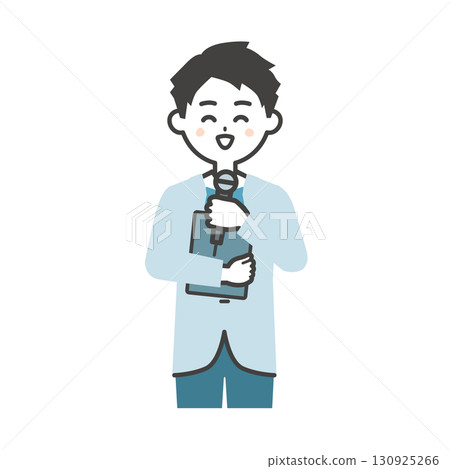 Illustration of a male event host holding documents 130925266