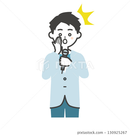 一位男性活動主持人用手摀住嘴巴表示驚訝的插圖 130925267