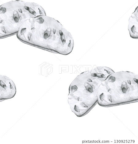 Bread slices pencil graphics seamless pattern. Hand drawn engraved bakery food clipart, pastry repeated background for home textile, fabric, kitchen and bakery wallpaper design Bread slices pencil graphics seamless pattern. Hand drawn engraved bakery food clipart, pastry repeated background for home textile, fabric, kitchen and bakery wallpaper design 130925279