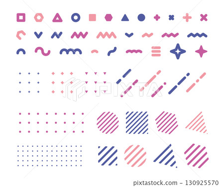 一組時尚可愛的圓角幾何圖形裝飾圖。抽象圖案。孟菲斯設計。 130925570