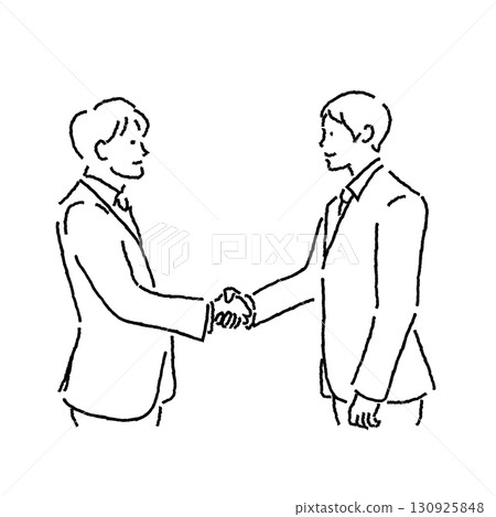 商人握手線描商業談判、合約和夥伴關係的插圖 商人握手線描商業談判、合約和夥伴關係的插圖 130925848