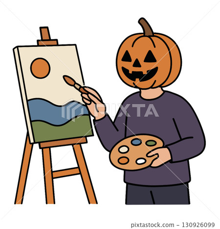 person with pumpkin head painting on canvas person with pumpkin head painting on canvas 130926099