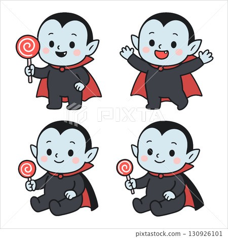 Cute cartoon vampire holding lollipop in various poses Cute cartoon vampire holding lollipop in various poses 130926101