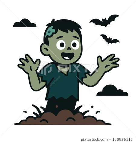 cartoon zombie rising from ground with bats flying around cartoon zombie rising from ground with bats flying around 130926115