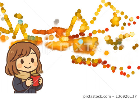 冬季插圖：一位女性微型人物在聖誕市集舉杯慶祝 130926137