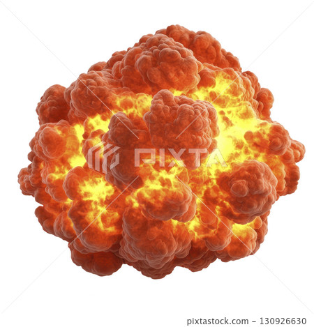 A fiery explosion with vibrant orange and yellow flames creates dramatic and intense visual impact, capturing chaotic energy of powerful blast A fiery explosion with vibrant orange and yellow flames creates dramatic and intense visual impact, capturing chaotic energy of powerful blast 130926630