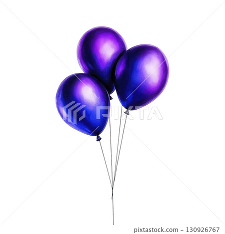A Three vibrant purple balloons float against plain background, creating festive and joyful atmosphere. glossy surface reflects light, enhancing their vivid color and cheerful appearance A Three vibrant purple balloons float against plain background, creating festive and joyful atmosphere. glossy surface reflects light, enhancing their vivid color and cheerful appearance 130926767