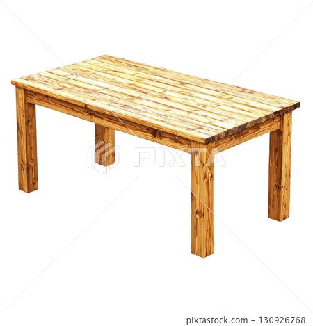 A sturdy wooden table with natural finish, featuring rectangular top and four solid legs, ideal for dining or workspace. wood grain adds rustic charm A sturdy wooden table with natural finish, featuring rectangular top and four solid legs, ideal for dining or workspace. wood grain adds rustic charm 130926768