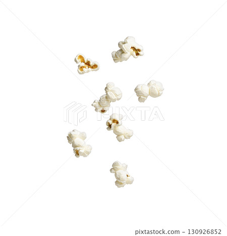 Fluffy popped popcorn kernels scattered on transparency background, showcasing their light and airy texture. Perfect for snack or movie night 130926852