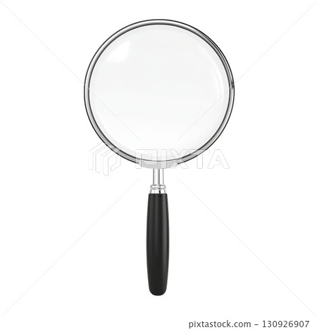magnifying glass with black handle and silver frame is shown against transparency background, highlighting its simplicity and functionality 130926907