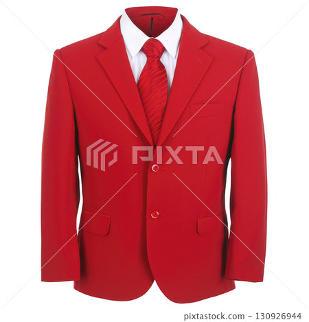 vibrant red suit jacket with matching tie and white shirt, perfect for formal occasions or making bold fashion statement. sleek design features two button closure and notched lapels vibrant red suit jacket with matching tie and white shirt, perfect for formal occasions or making bold fashion statement. sleek design features two button closure and notched lapels 130926944